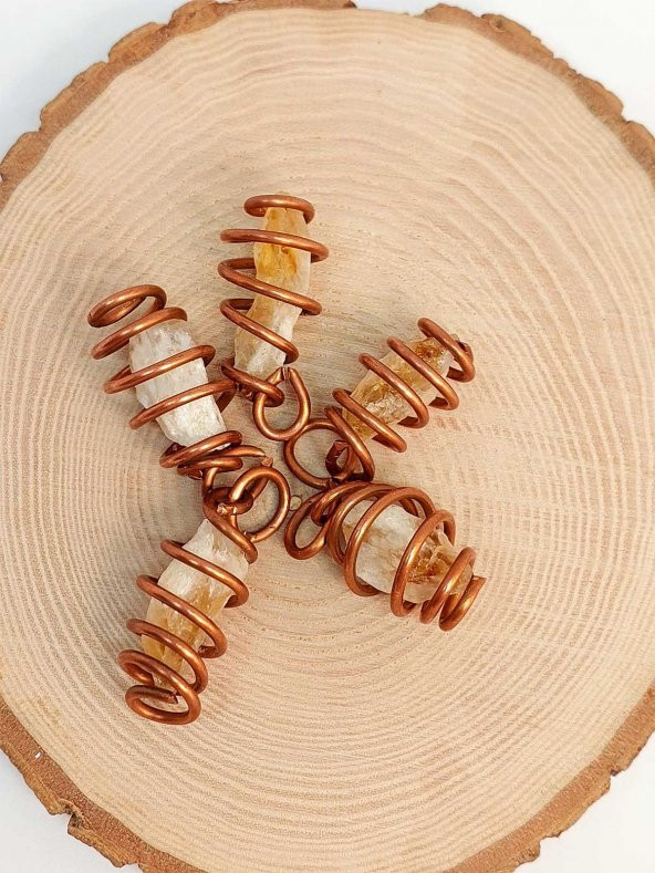 Sitrin Taşı Ham Parça Bakır Spiral Otantik Kolye Ucu - 3