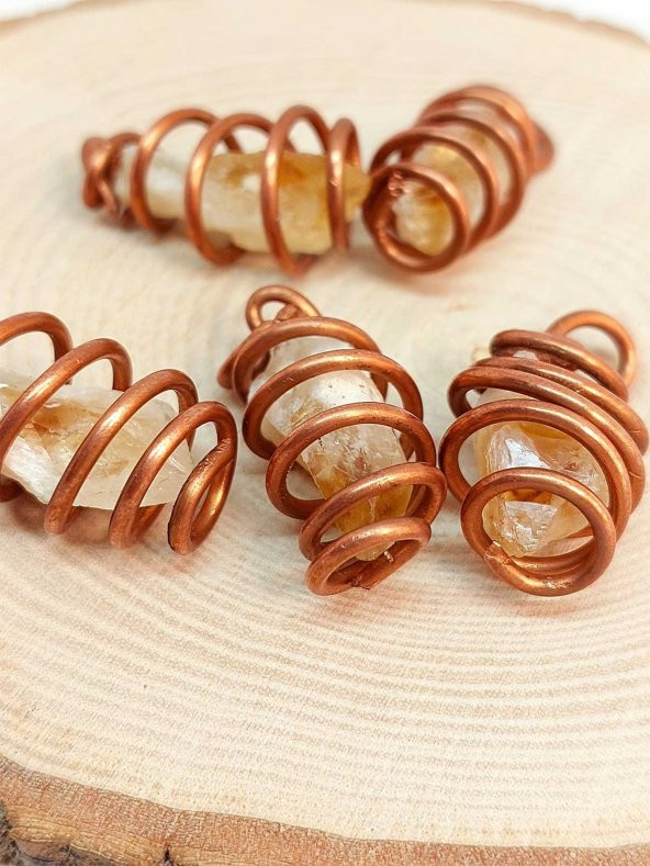 Sitrin Taşı Ham Parça Bakır Spiral Otantik Kolye Ucu - 4