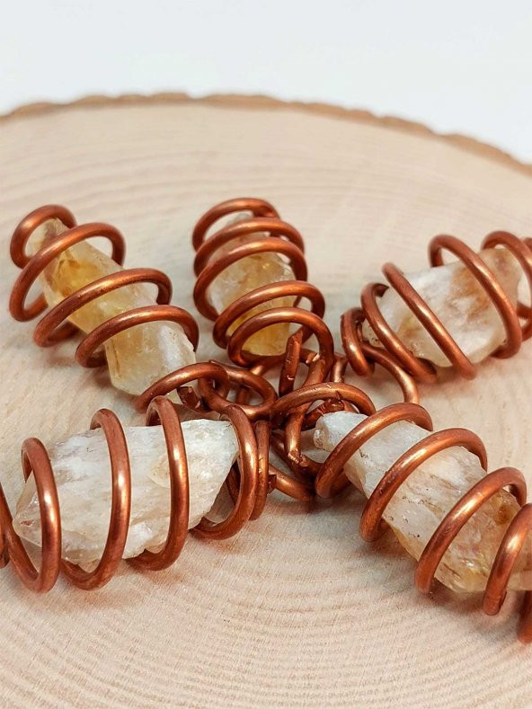 Sitrin Taşı Ham Parça Bakır Spiral Otantik Kolye Ucu - 5