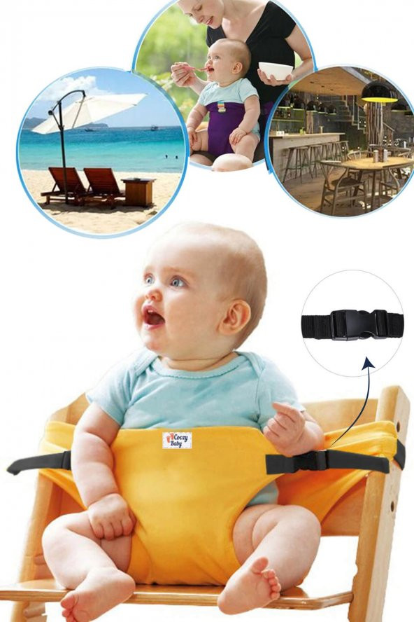 Kumaş Mama Sandalyesi Mama Sandalyesi Emniyet Kemeri SARI - 3