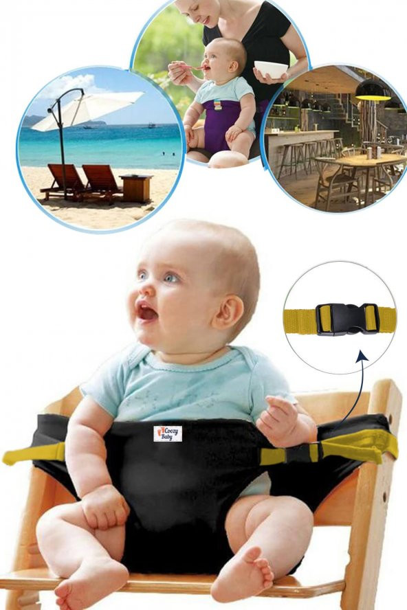 Kumaş Mama Sandalyesi Mama Sandalyesi Emniyet Kemeri Siyah