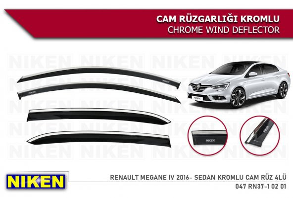 RENAULT MEGANE 4 SEDAN 2016 2017 2018 2019 2020 MODEL KROMLU CAM RÜZGARLIĞI