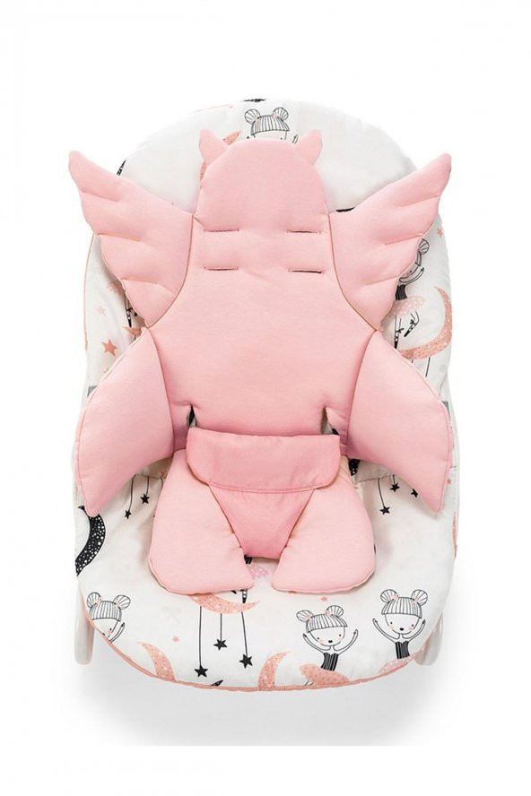 Melek Kanatlı Pembe Çok Amaçlı Minder Puset Minderi Mama Sandalyesi Minderi Anne Yanı Minder - 2