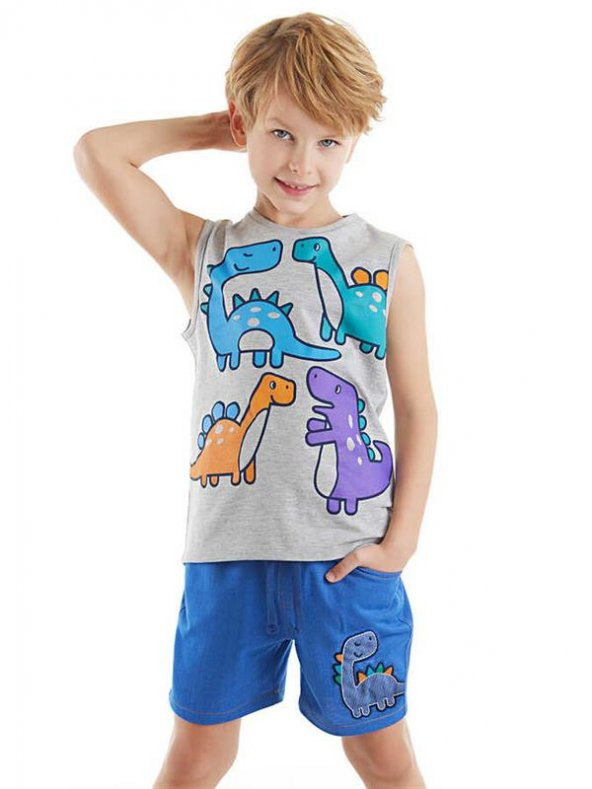 Renkli Dinolar Erkek Çocuk T-shirt Şort Takım
