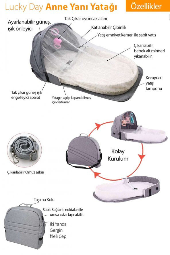 Lucky Day Anne Yanı Yatağı Anne Yanı Minderi Yeni Doğan Bebek Yatağı Park Yatak 50 x 100 cm - 4