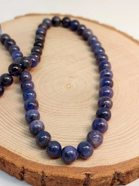 Tanzanit Taşı Koyu Renk YARIM Dizi 8mm (18cm uzunluğundadır) - Resim 2