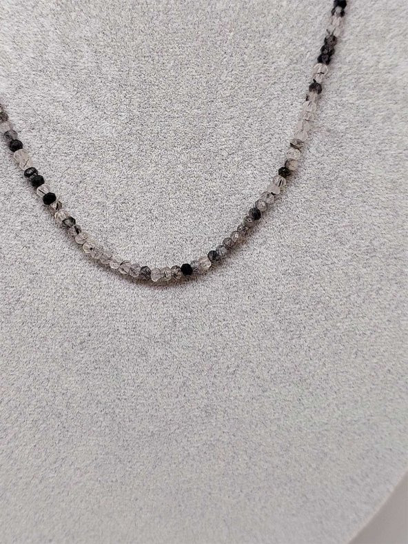 Rutil Kuvars Taşı Rondela Faset Kesim 2,5*1,5mm 1000 Ayar Gümüş İpli Kolye (Sabit Klipsli) - Resim 2