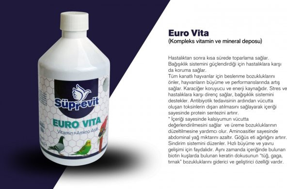 Süprevit Euro Vita 500 ml - Vitamin + Amino Asit  Tüm Kanatlı Hayvanlar Için - 2