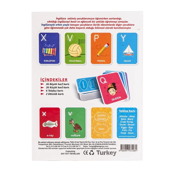 Diytoy İngilizce Öğreniyorum Alfabe Flash Cards Resimli Kartlar İngilizce Alfabe - 3