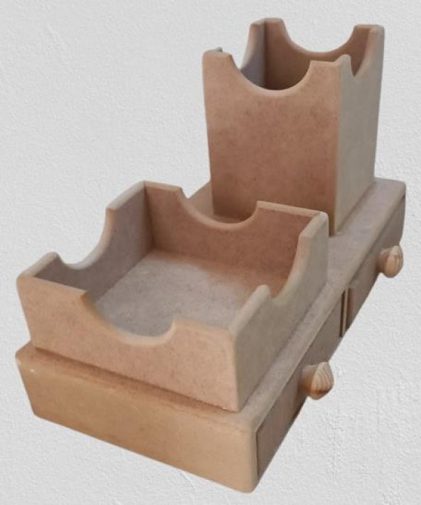Hobi ADN 90254 Dekoratif Çift Çekmeceli Kalemlik Ahşap MDF HAM CNC Kesim El Yapım - 4