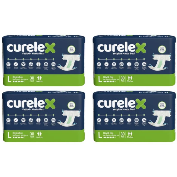 Curelex Large Ekonomik Büyük Boy Large Hasta Bezi 30'lu 4 Paket 120 Adet