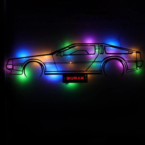 Veraart Işıklı Kişiselleştirilebilir Araba Temalı Tablo Delorean Dekoratif Gece Lambası 100 cm