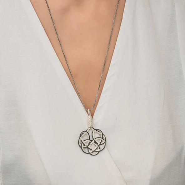 Gümüş Kazaziye Örgü Kadın Kolye SL5235 - Resim 6