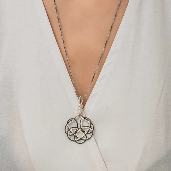 Gümüş Kazaziye Örgü Kadın Kolye SL5235 - Resim 4