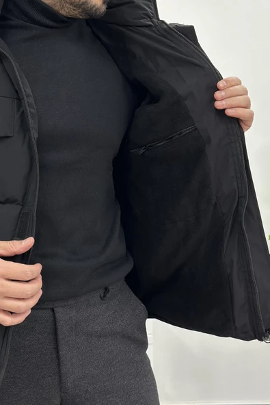 Erkek Slim Fit Kapüşonlu Şişme Mont Siyah Edw008 - 5