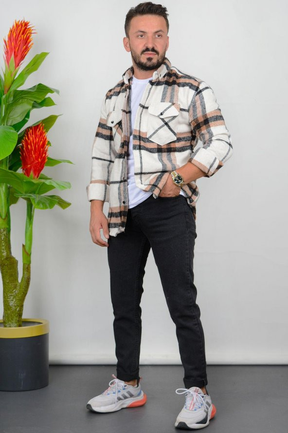Erkek Cepli Slim Fit Kalın Oduncu Gömlek Kahverengi Edw006 - 2