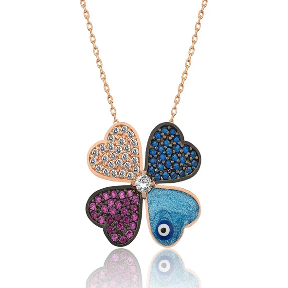 Gümüş Rose Dört Yapraklı Yonca Kadın Kolye  SL5647 - Resim 4