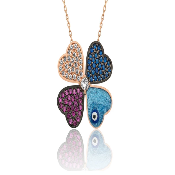 Gümüş Rose Dört Yapraklı Yonca Kadın Kolye  SL5647 ürün görseli