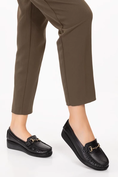 Artı-Artı001-7475-501-T Hakiki Deri Ortopedik  Kadın Bağsız Hakiki Roc Siyah Ayakkabı - Resim 3