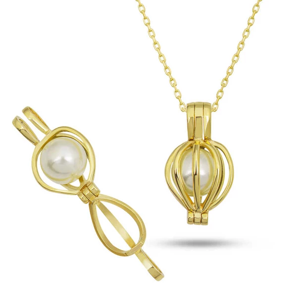 Gümüş Gold Beyaz İncili Kadın Kolye SL5445 ürün görseli