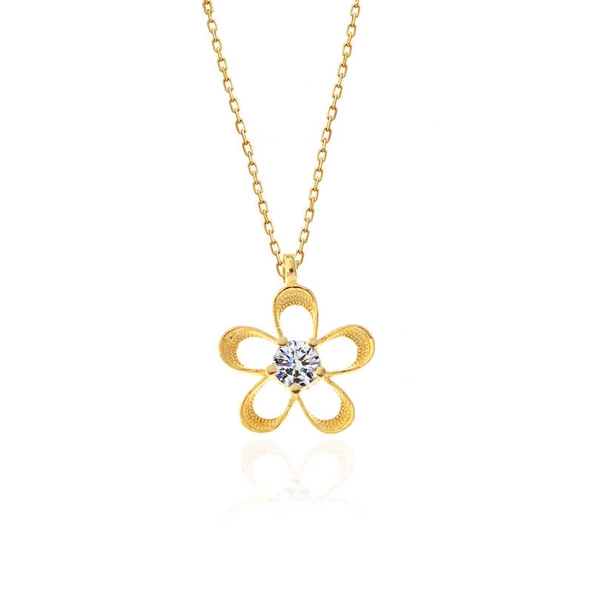 ​Gümüş Gold Zirkon Taşlı Çiçek Kadın Kolye SL5409