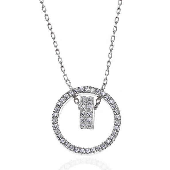 Gümüş İç İçe Geçmiş Halka Kadın Kolye SL5408 - Resim 3