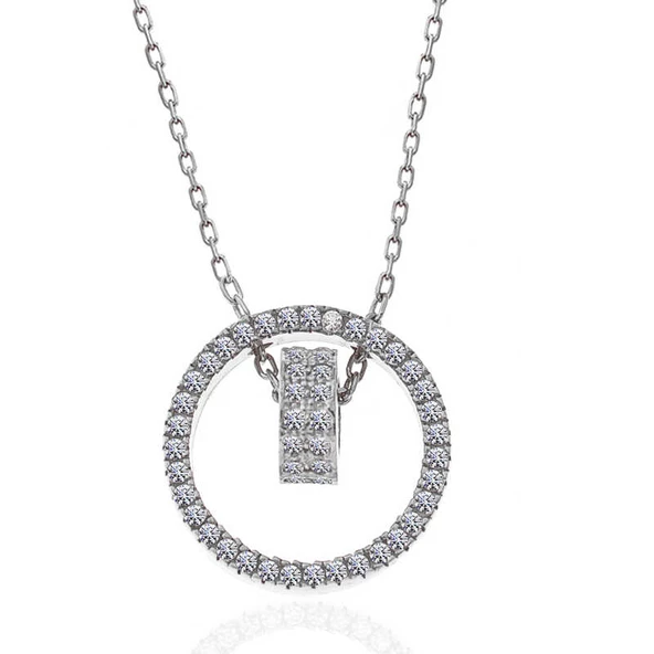 Gümüş İç İçe Geçmiş Halka Kadın Kolye SL5408 - Resim 4