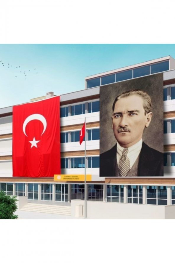 Atatürk Posteri Ve Türk Bayrağı Raşel Kumaş 600x900