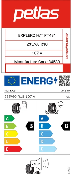 Petlas 235/60 R18 107V Explero PT431 H/T Reinf. Yaz Lastiği Üretim Tarihi 2021 - 4