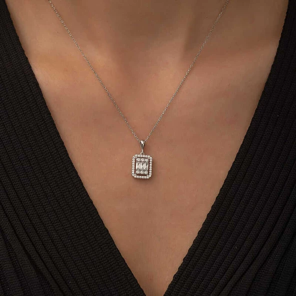 Gümüş Baget Taşlı Bayan Kolye SL3778 - Resim 2