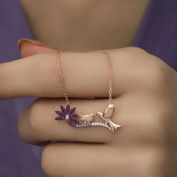 ​Gümüş Rose Anne Ve Yavru Kuş Bayan Kolye SL3222 - Resim 5