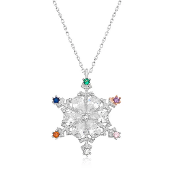 Gümüş Renkli Taşlı Kar Tanesi Kadın Kolye SL5122 ürün görseli