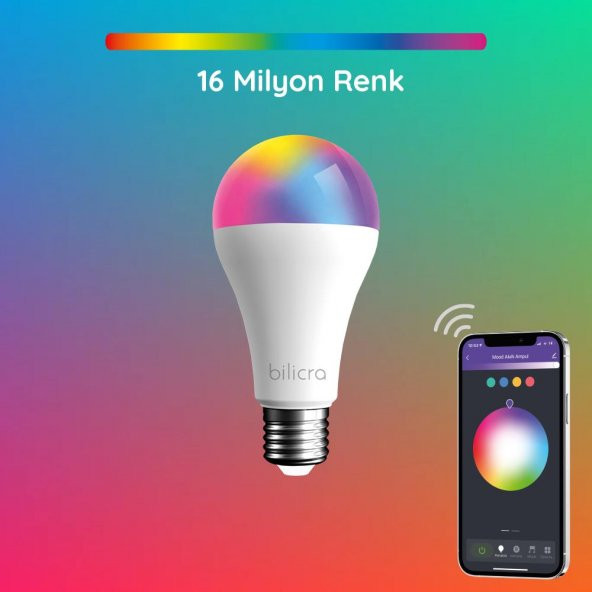 Bilicra Mood Akıllı Ampül - 2li Set - 16 Milyon Renk Seçeneği & WiFi üzerinden kontrol - 3
