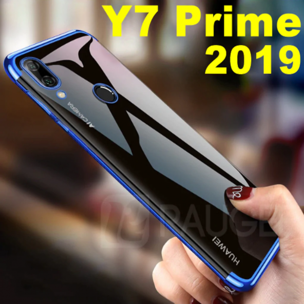 Huawei Y7 Prime 2019 Köşeleri Renkli Şeffaf Kamera Korumalı Kılıf