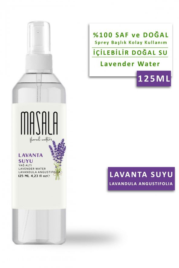 Masala Saf Lavanta Suyu 125 ml 100 Doğal Yağlı Hidrosol - Tonik Lavender Floral Water Hydrosol Tonic