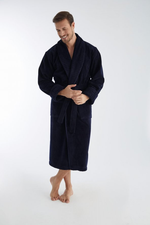 Yaka Fitilli Bambu Cotton Erkek Bornozu - 2