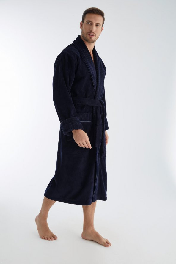 Yaka Fitilli Bambu Cotton Erkek Bornozu - 3