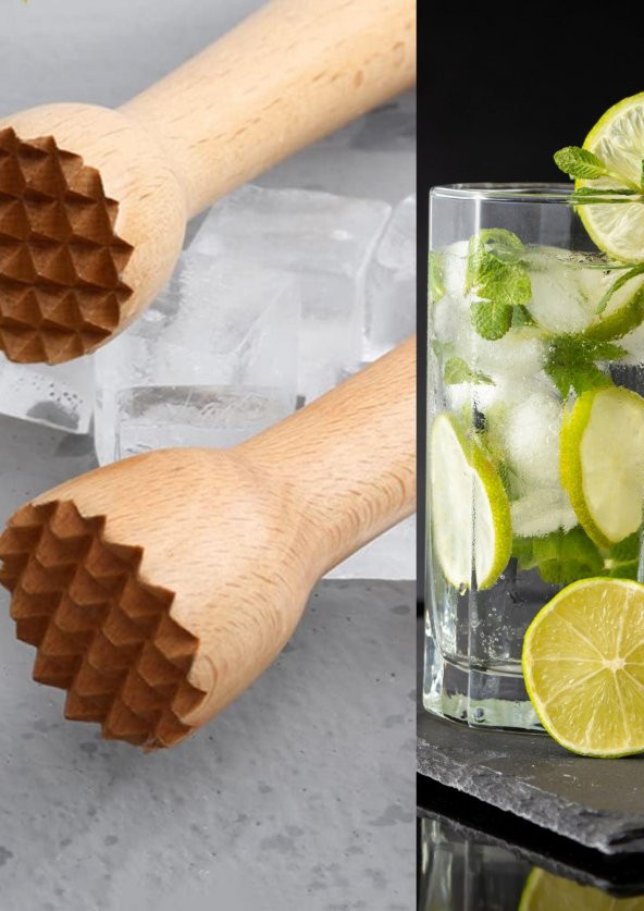 Perlotus Ahşap El Yapımı Mojito Tokmağı Kokteyl - 5