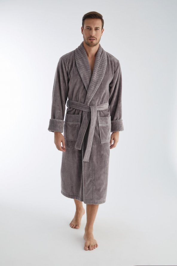 Yaka Fitilli Bambu Cotton Erkek Bornozu - 6
