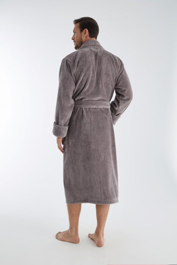 Yaka Fitilli Bambu Cotton Erkek Bornozu - 8