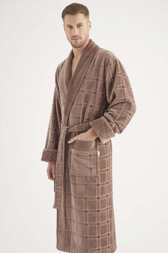 Jakarlı %100 Cotton Erkek Bornozu - 3