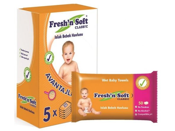 Freshnsoft Classıc Islak Bebek Havlusu 50'li* 5 Adet