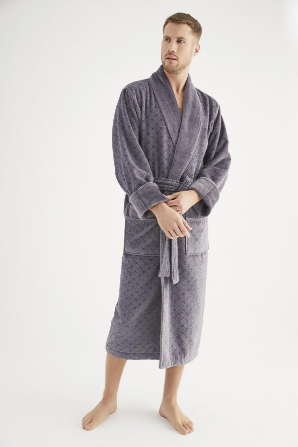 Jakarlı %100 Cotton Erkek Bornozu - 6
