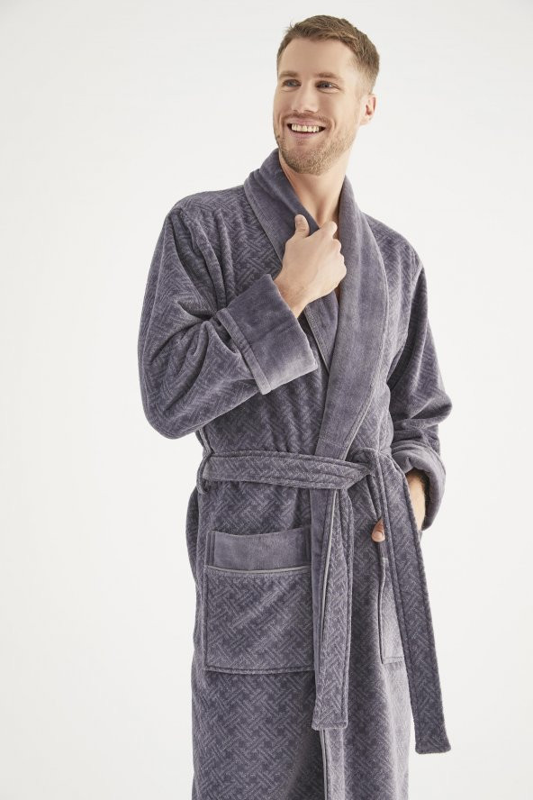 Jakarlı %100 Cotton Erkek Bornozu - 7