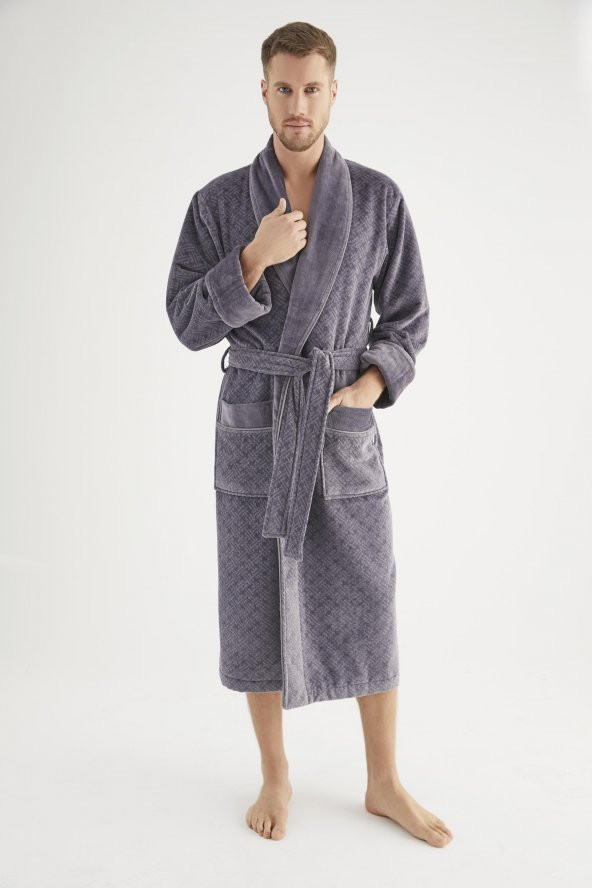 Jakarlı %100 Cotton Erkek Bornozu - 8