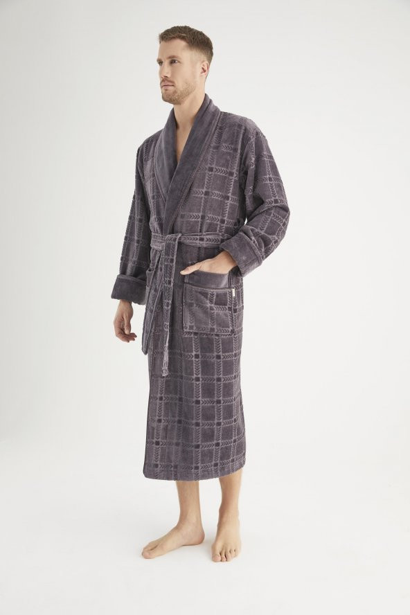 Jakarlı %100 Cotton Erkek Bornozu - 9