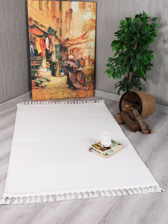 My Evilla Modern Dekoratif   Örgü Saçaklı Simirna  Peluş  Halı Yolluk - 4