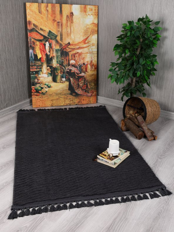 My Evilla Modern Dekoratif   Örgü Saçaklı Simirna  Peluş  Halı Yolluk - 10