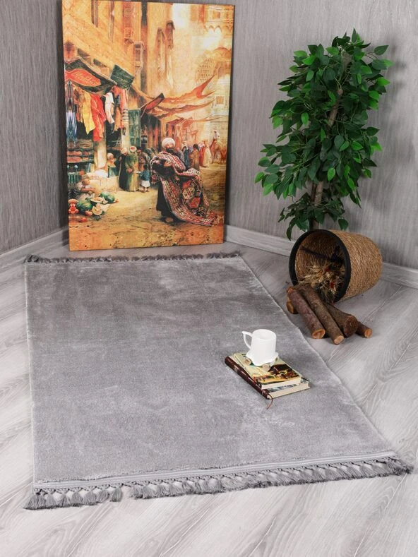 My Evilla Modern Dekoratif   Örgü Saçaklı Simirna  Peluş  Halı Yolluk - 12