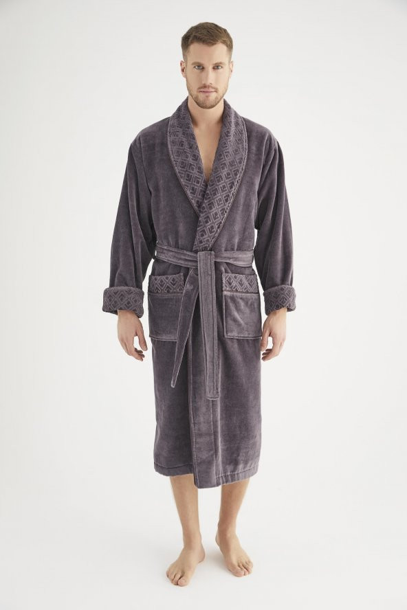 Yaka Jakarlı %100 Cotton Erkek Bornozu - 9
